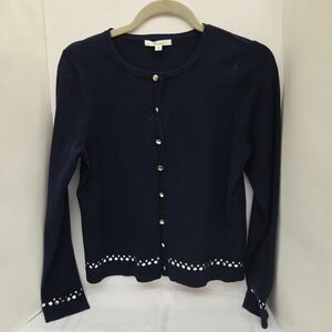 Navy Blue Women's Blazer with Pearl Accents